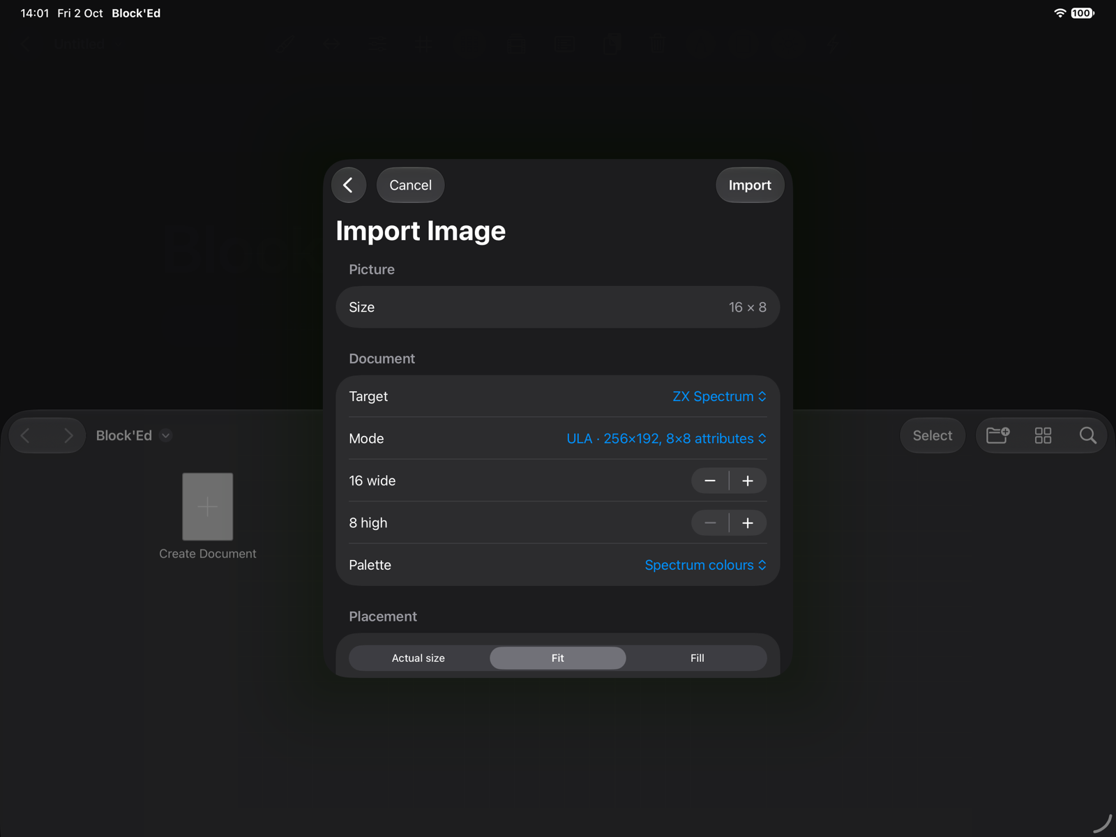 The Import Image sheet