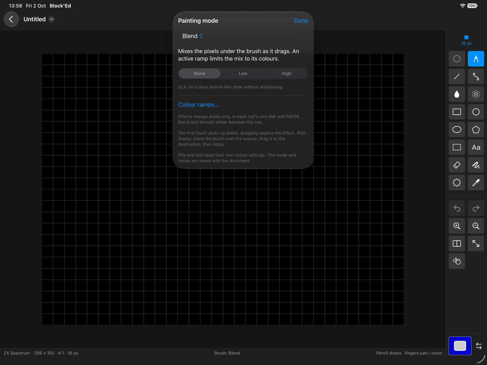 The Painting mode popover