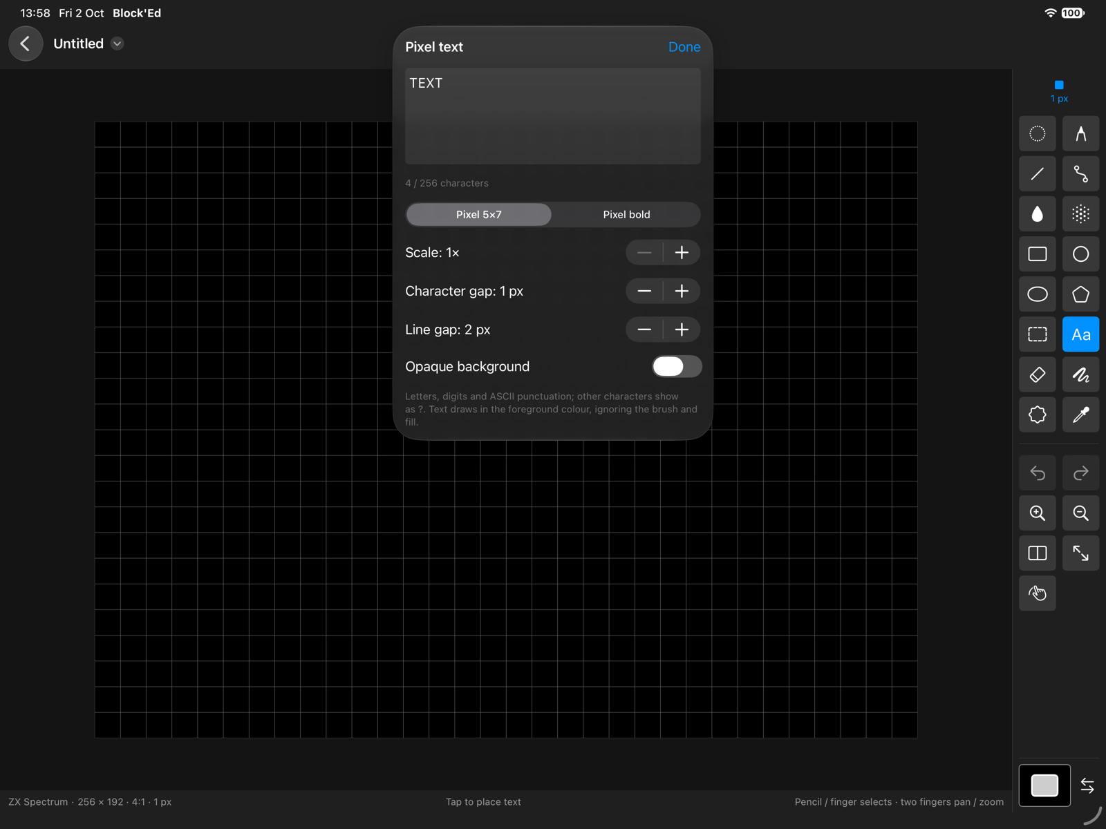 text settings